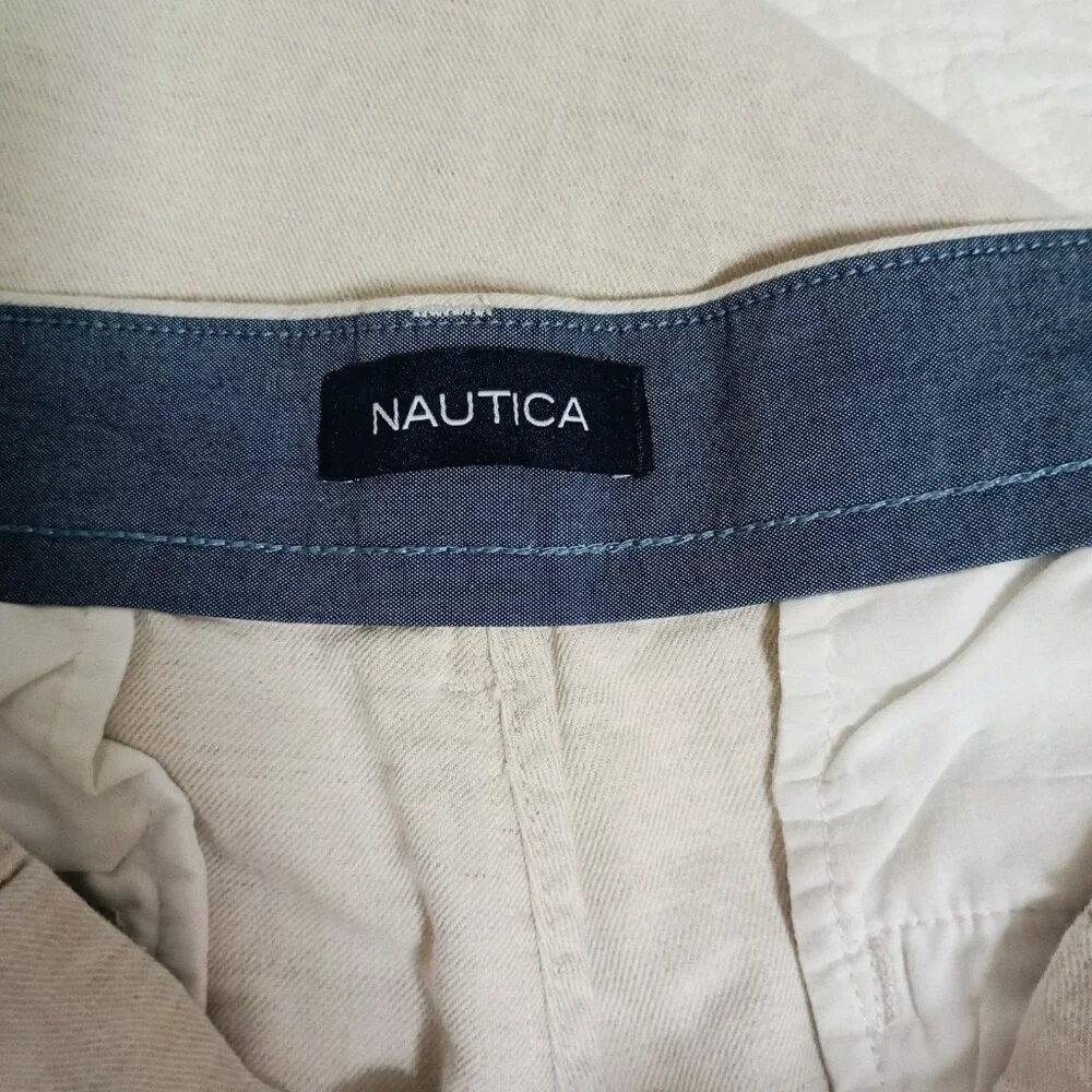 Nautica Pants Mens 34Wx30L Linen Blend Classic Fit Straight Flat Beige